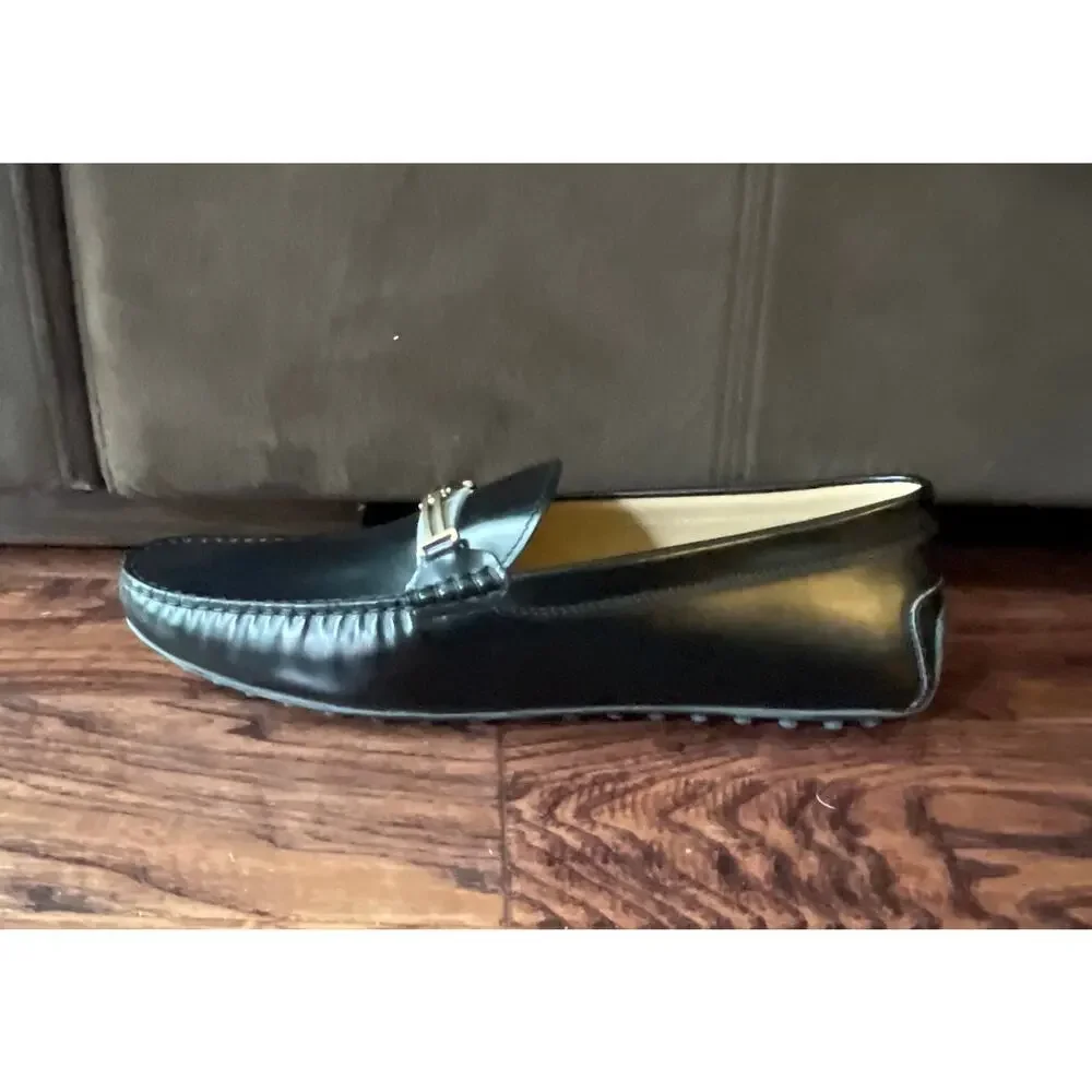 $995 NIB Tod's Gommino Driving Loafers Double T gold hardware Black Size 13(47)